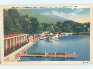 Pre-Chrome PIER SCENE Adirondacks - Lake George New York NY AH6562