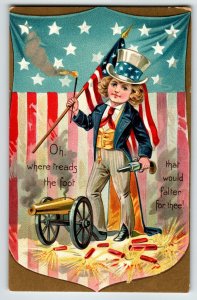 4th Of July Postcard Tuck Child Dressed As Uncle Sam Cannon Gun Unposted 109