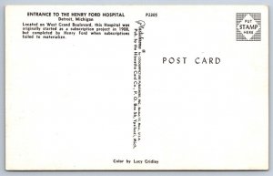 Entrance To Henry Ford Hospital, Detroit, Michigan, Vintage Postcard, Old Cars