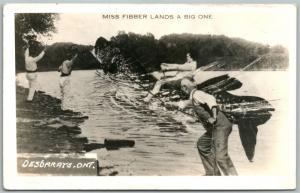 DESBARAYS ONT. CANADA FISHING EXAGGERATED VINTAGE REAL PHOTO POSTCARD RPPC