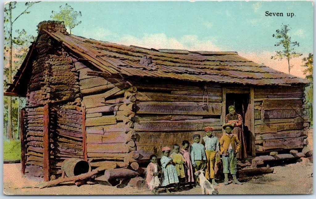 Vintage Florida Postcard Seven Up Black Family At Log Cabin