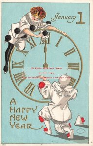 New Year, Julius Bien No 5503, Pierrots with a Large Clock, Clowns