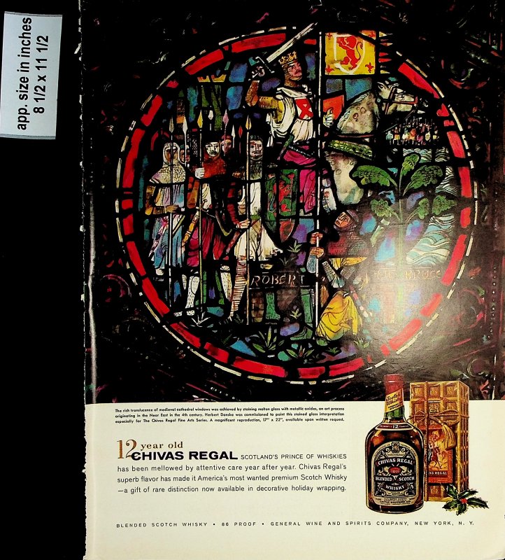 1958 Chivas Regal Whiskey Stained Glass Vintage Print Ad 7634