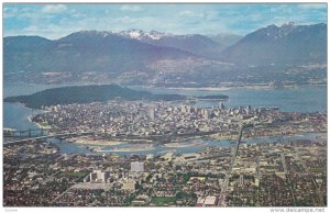 Aerial View, Downtown, Harbour and Mountains, Vancouver, British Columbia, Ca...