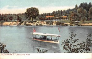 Manchester, NH New Hampshire  BOAT TRAVELING MERRIMAC RIVER  ca1900's Postcard