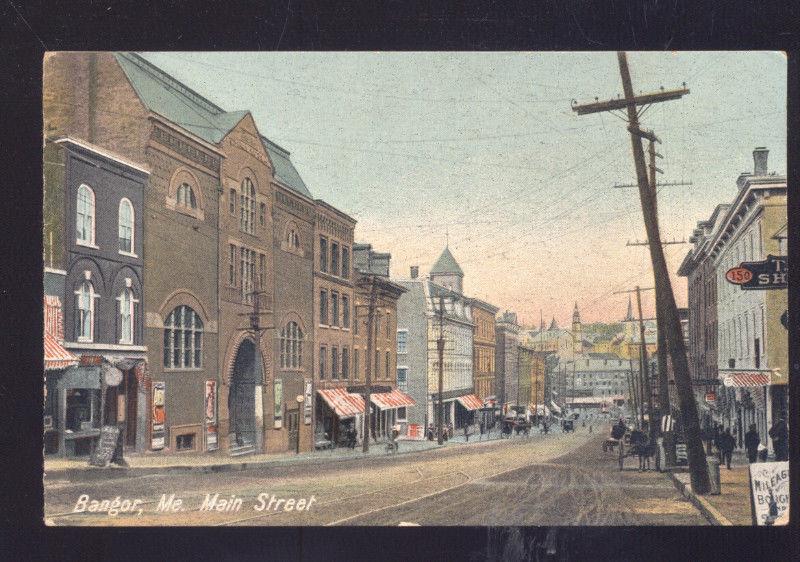 BANGOR MAINE DOWNTOWN MAIN STREET SCENE VINTAGE POSTCARD STORES