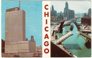 Prudential Building, Chicago River Bridges, 1960 Split View Postcard, Slogan