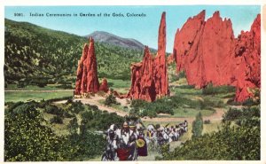 Vintage Postcard 1920s Carnival Indian Ceremonies in Garden of the Gods Colorado