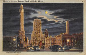 Michigan Avenue Looking North at Night Chicago, Illinois, USA Moon 1949 