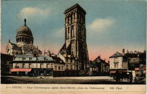 CPA TOURS - Tour Charlemagne église St-MARTIN place du Chateauneuf (298556)