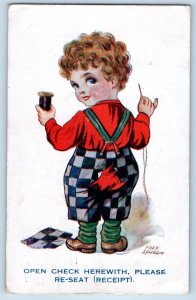 Fred Spurgin Signed Artist Postcard Humor Child Sewing Trousers Needle c1910's