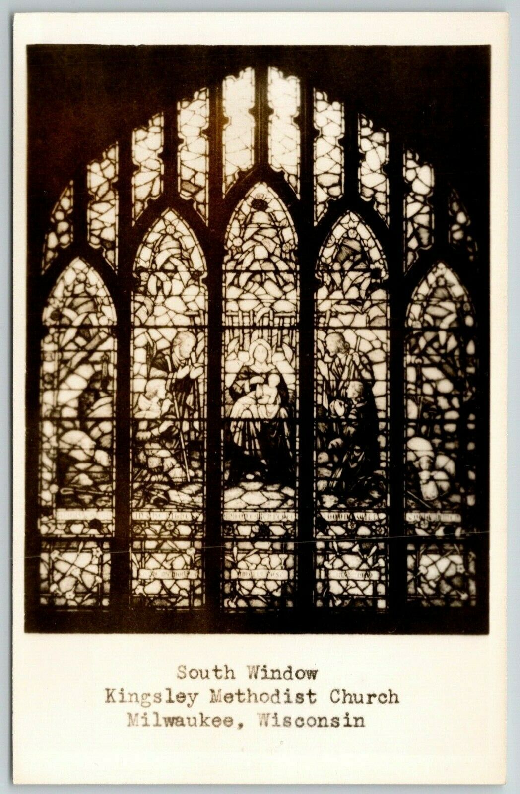 Milwaukee WiIStained Glass WindowKingsley Methodist Church RPPC 1940s Postcard United States