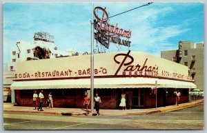 Miami Beach Florida 1950s Postcard Parham's Restaurant Soda BBQ