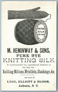 AUBURN NY KNITTING SILK ANTIQUE ADVERTISING VICTORIAN TRADE CARD CATS PLAY w/FLY