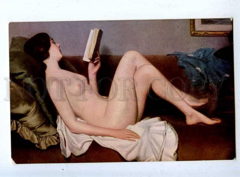 199257 NUDE Female BELLE reading Book by HERVE vintage SALON