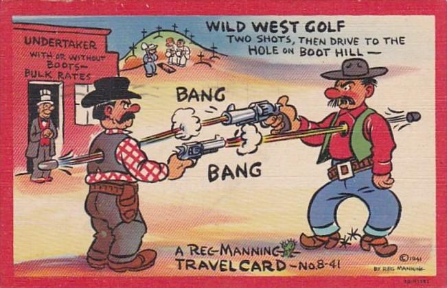 Humour Reg Manning Travel Card Wild West Golf 1942 Curteich