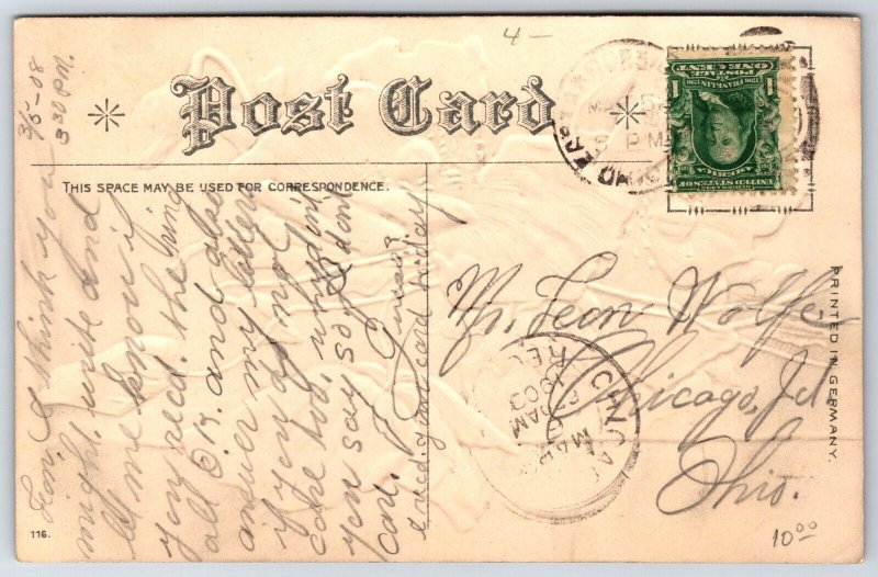 Catherine Klein~Affection's Token~Orange Poppies On Stone Ledge~Emboss~1909