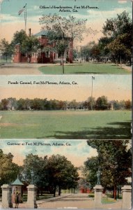 Atlanta Georgia Fort McPherson Officers Hqrs Parade Ground Gateway Postcard Y9