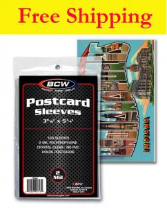 BCW Postcard Sleeves-2 MIL-Standard Postcard Size 3 11/16 x 5 3/4- 100 Pcs.