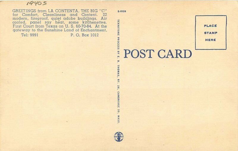 Clovis New Mexico La Contenta Lodge roadside Thomas linen Postcard 20-4020