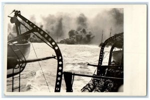 c1923 USS Colorado Smokescreen Life Boat View US Navy Sailor RPPC Photo Postcard