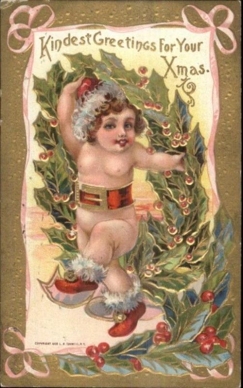 Christmas - Cute Baby in Santa Claus Hat LR Conwell c1910 Postcard