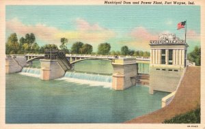 Vintage Postcard 1930's Municipal Dam and Power Plant Fort Wayne Indiana Ind.