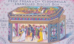 1800s Enamelled Biscuit Box Peek Frean & Co Cinderella Trade Card