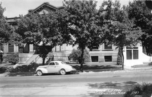 Manistee Michigan~Public Carnegie Library~NICE 1940s Car Parked in Street~RPPC