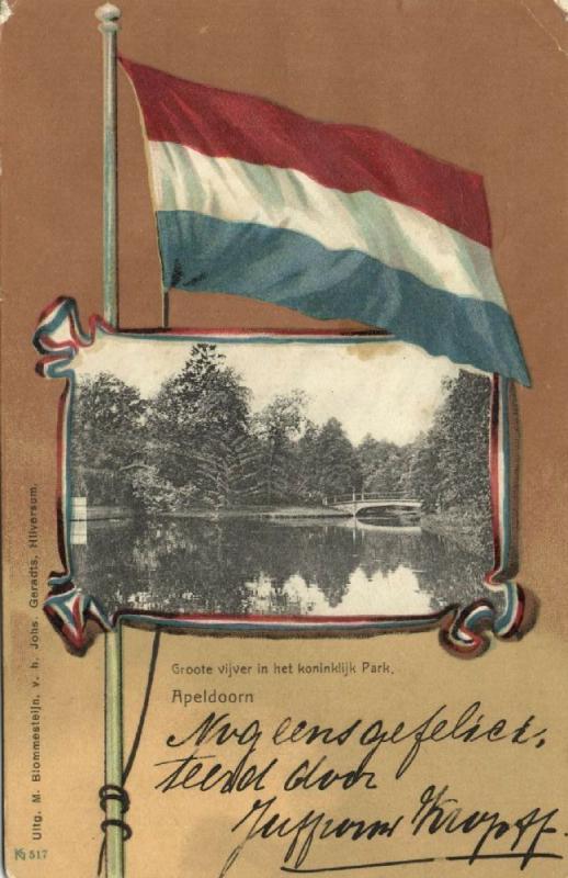 netherlands, APELDOORN, Royal Palace Pond, Flag Postcard (1906)