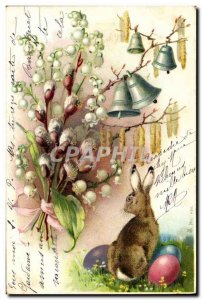 Postcard Old Rabbit Flowers Bells