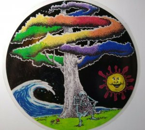 Grateful Dead Vintage Original Car Window Decal Skeleton Smoking Rainbow Tree