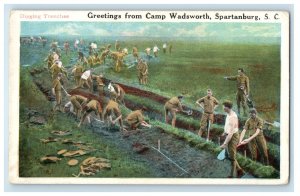 Greetings From Camp Wadsworth Spartanburg SC, Soldiers Digging Trenches Postcard