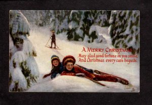 Christmas Greetings Postcard Raphael Tuck & Sons Oilette Sledding Girls Winter