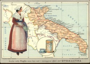 Ovomaltina Hot Chocolate Drink Mix BEAUTIFUL ART Woman & Map of Italy Postcard