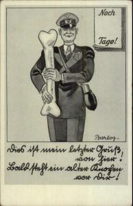 German Military Comic Officer Posing w/ Big Bone - Barlog Postcard