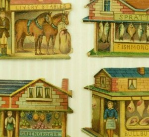 Lot of 4 1880's Die-Cut Business Butcher Stable Fish Monger Grocer Fab! P193