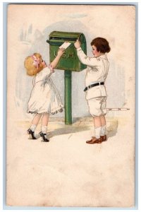 Clinton Iowa IA Postcard Children Dropping Letter Mail 1913 Posted Antique