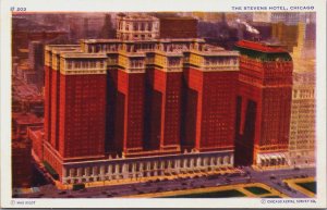 The Stevens Hotel Chicago Illinois Linen Postcard C100