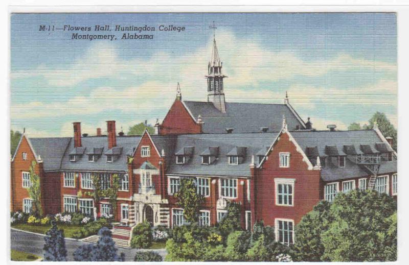 Flowers Hall Huntingdon College Montgomery Alabama linen postcard