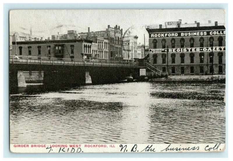 1907 Girder Bridge Looking West Rockford Illinois IL Posted Antique Postcard