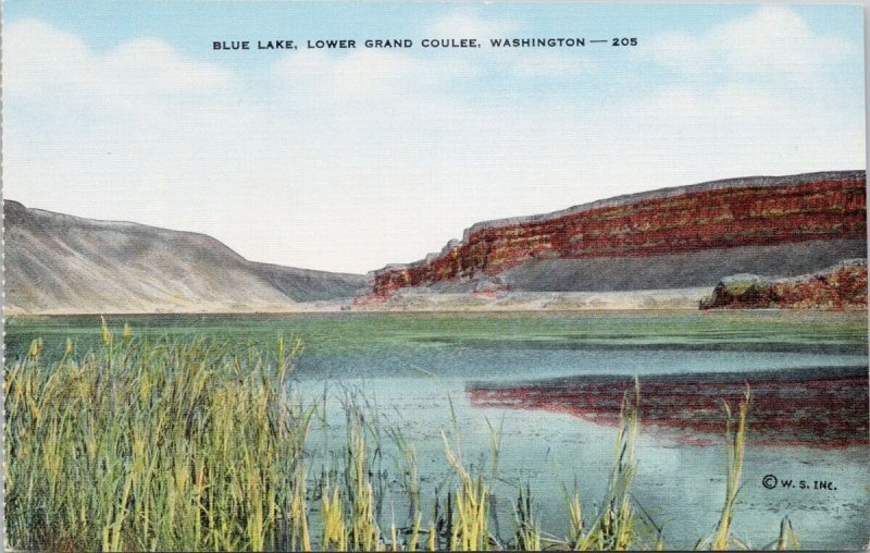 Blue Lake Lower Grand Coulee WA Washington Unused Linen Postcard H48