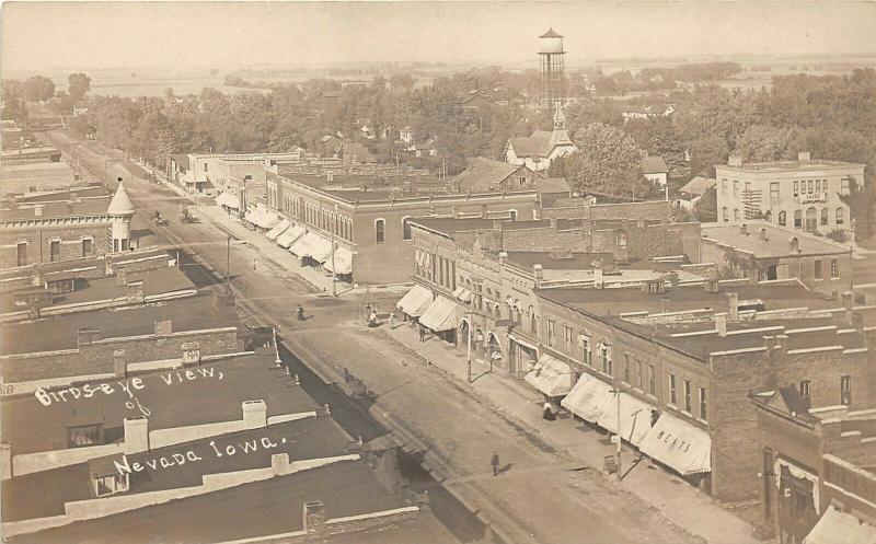 E89/ Nevada Iowa Real Photo RPPC Postcard c1910 Birdseye View Stores