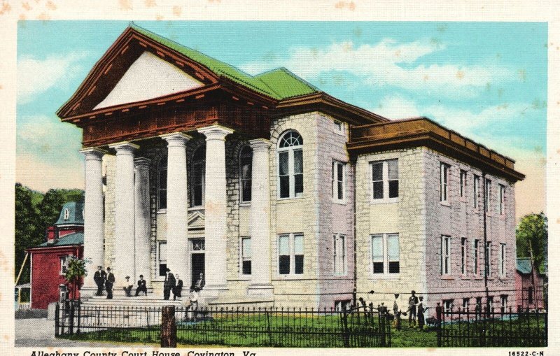 Vintage Postcard Alleghany County Court House Landmark Covington Virginia VA