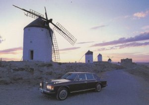 Rolls Royce Silver Spur 1980s Black Car Windmill At Night Postcard