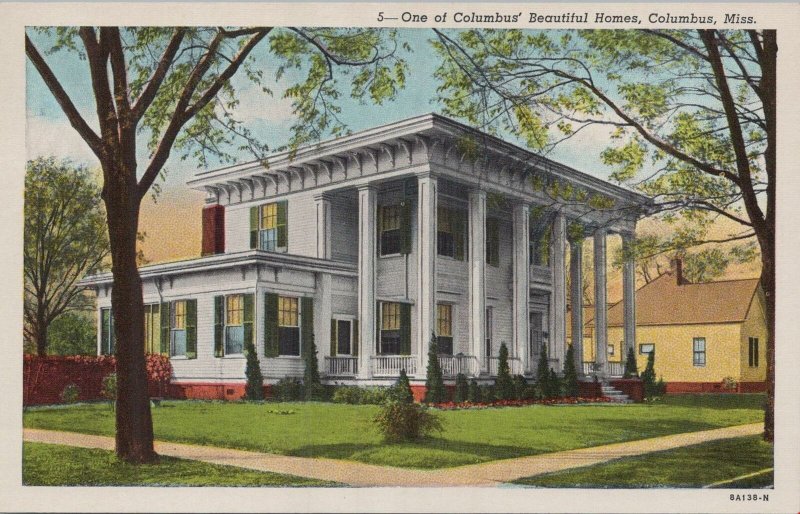 Postcard One of Columbus' Beautiful Homes  Columbus MS Mississippi