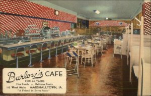 Marshalltown IA Barlow's Caf‚ NICE LINEN INTERIOR Postcard