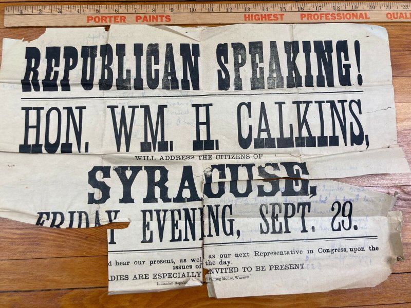 Antique 1882 William Calkins Republican Political Speech Poster Syracuse Indiana