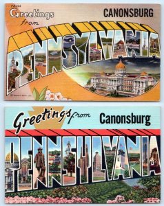 2 Postcards CANONSBURG, Pennsylvania PA ~ Large Letter Linens c1940s Curt Teich