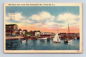 Postcard RI Watch Hill Rhode Island Bay Street From Little Marragansett Bay AB25